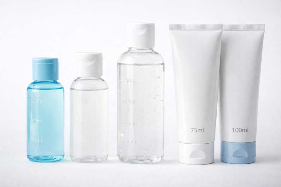 Contenants de liquides conformes 100 ml maximum pour voyage en avion