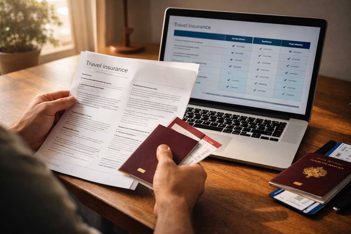 Voyageur serein consultant son contrat d'assurance avant de partir en Australie