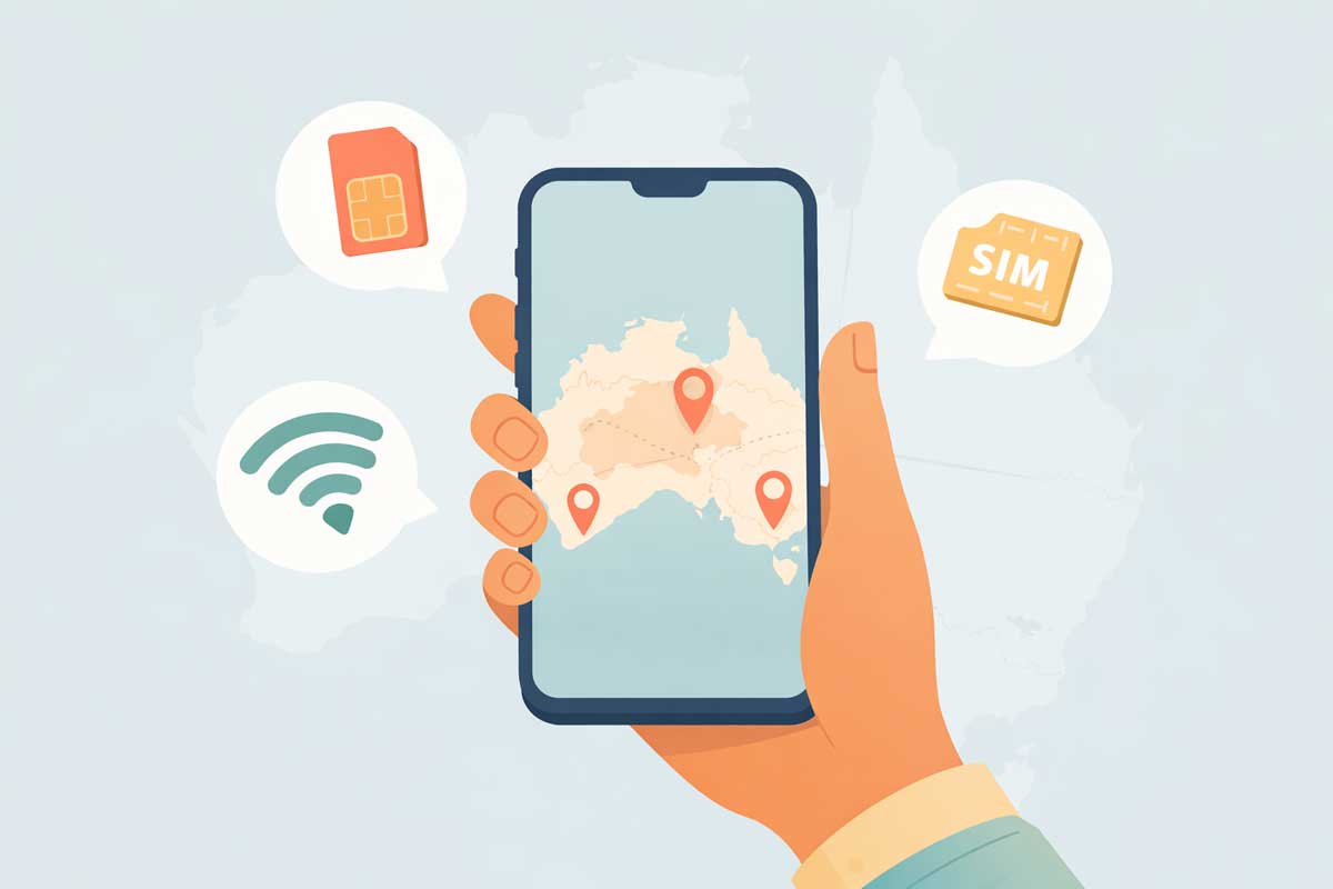 Illustration carte SIM et eSIM pour voyageur en Australie